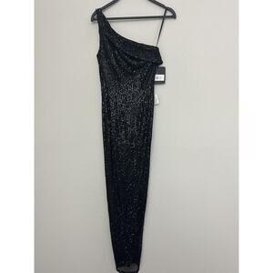 New IEENA Black Sequined One Shoulder Evening Dress 11283 Size 0